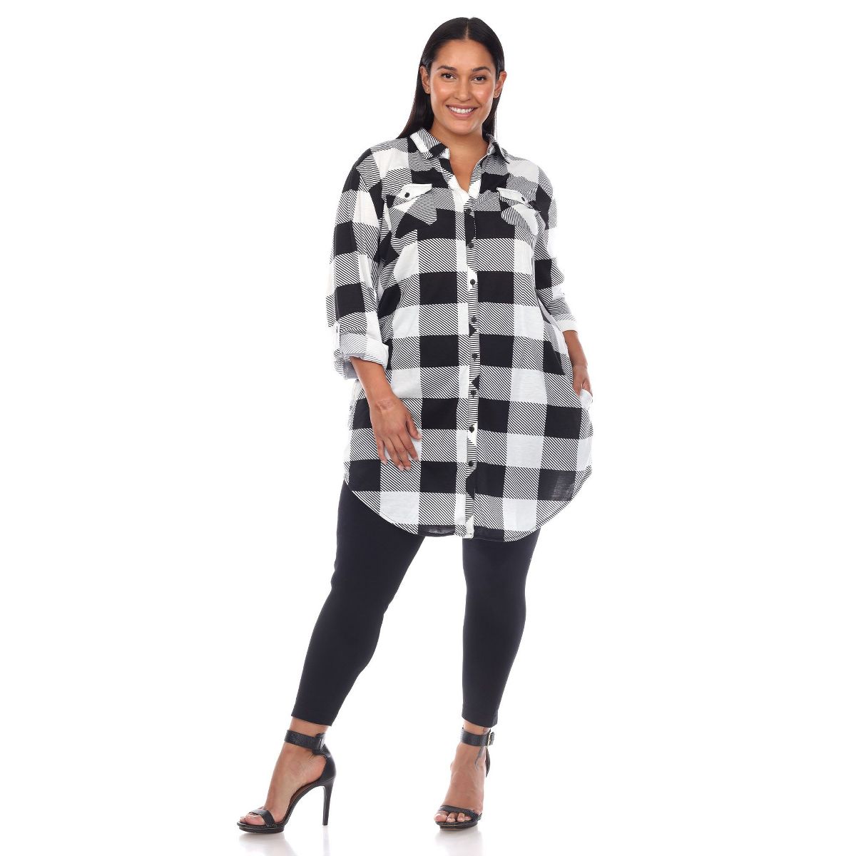 Plus Size Plaid Tunic Shirt - White Mark