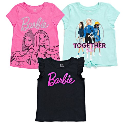 Barbie Little Girls 3 Pack T-Shirts Blue / Pink / Black 4