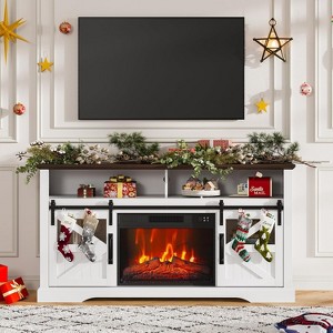 Brown Brown Electric Fireplace TV Stand for 65 Inch TV Farmhouse Entertainment Center with Storage Cabinets Modern Media Console Table with Sliding B - 1 of 4