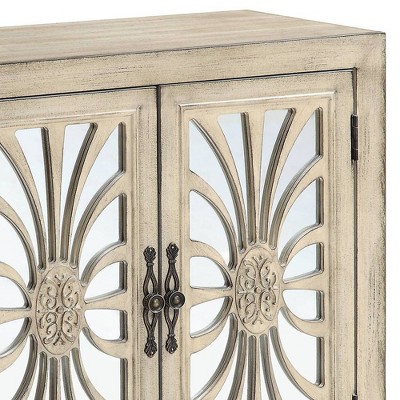 Antique White Wood and Glass Console Table with Storage