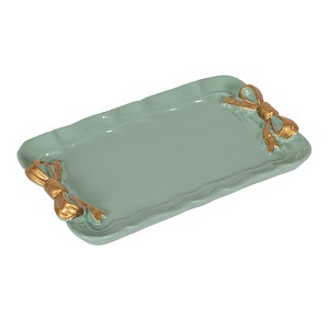 Storied Home Decorative Metal Tray with Gold Finish Bows, Mint Color - 1 of 4