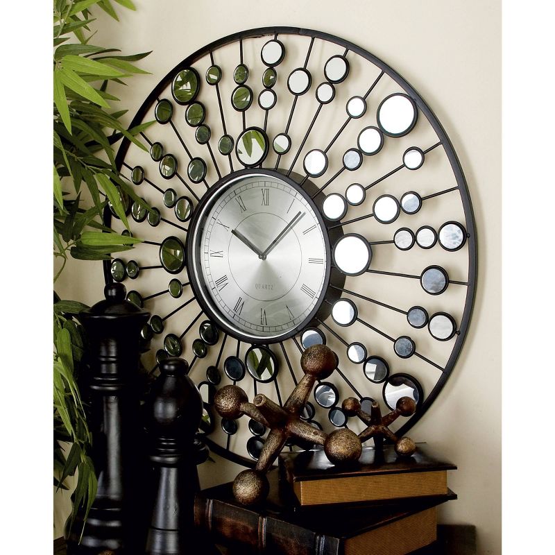 26&#34;x26&#34; Metal Starburst Radial Wall Clock with Mirrored Accents Black - Olivia &#38; May, 2 of 7