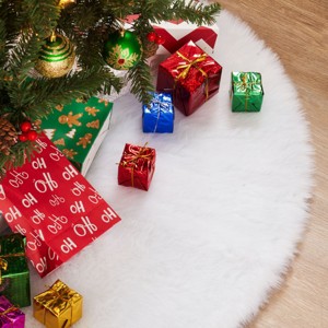 JOYFY 48’’ Christmas Tree Skirt, White Faux Fur Snowy White Plush Velvet Christmas Tree Skirt for Merry Christmas Holiday Tree Decorations and Party - 1 of 4