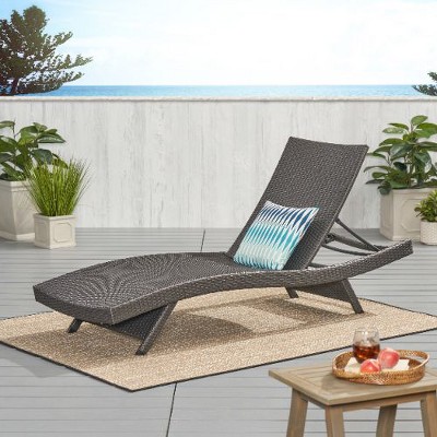 Wicker Patio Chaise Lounge with Adjustable Back, Poolside Sunbathing Chair with Foldable Legs, Waterproof Outdoor Chair -Christopher Knight Home