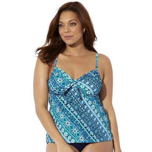 Swimsuits For All Women's Plus Size Smocked Bandeau Tankini Set 16 Blue  Diagonal, Navy 