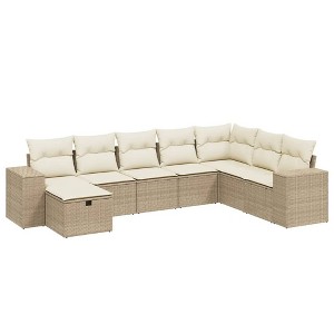 vidaXL 8 Piece Patio Sofa Set with Cushions Beige and Cream Poly Rattan - Without Storage - 1 of 4