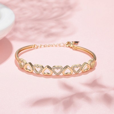 Amy and Annette 14K Gold Hearts Bangle Adjustable Bracelet with crystals from Swarovski