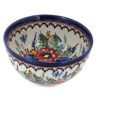 Blue Rose Polish Pottery Floral Butterfly Dessert Bowl