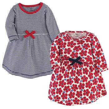 Touched by Nature Baby and Toddler Girl Organic Cotton Long-Sleeve Dresses 2pk, Red Flowers