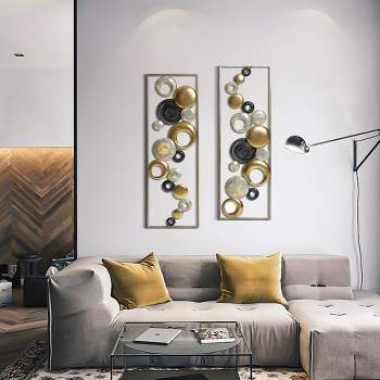 LuxenHome Set of 2 Modern Multi-Color Abstract Metal Wall Decor Panels Multicolored