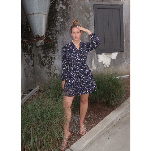 WEST K Women's Eva Long Sleeve Tiered Dress - Xlarge - Blue Non Print