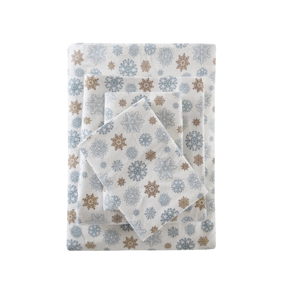 Photos - Bed Linen Flannel Print Sheet Set  Tan/Blue Snowflakes(Full)