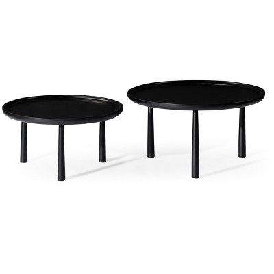 Maven Lane Sonia Rustic Wooden Nesting Coffee Tables, Matte Black