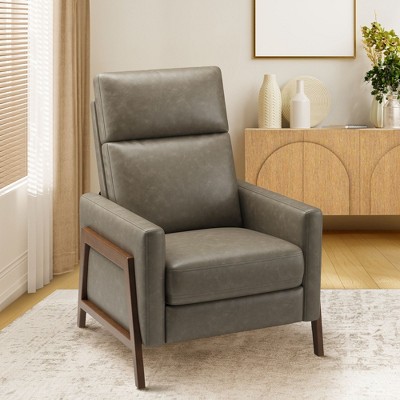 Push Back Leather Recliner with Footrest, 118-150° Adjustable Wingback Chair for Living Room, Bedroom, Small Spaces – Cocoa