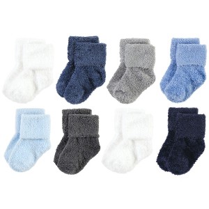 Hudson Baby Infant Boy Cozy Chenille Newborn and Terry Socks, Solid Blue Gray 8 Pack Chenille - 1 of 4