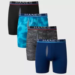 Hanes Premium Men's Xtemp Total Support Pouch 3+1 Long Leg Boxer Briefs - Blue/Gray/Black