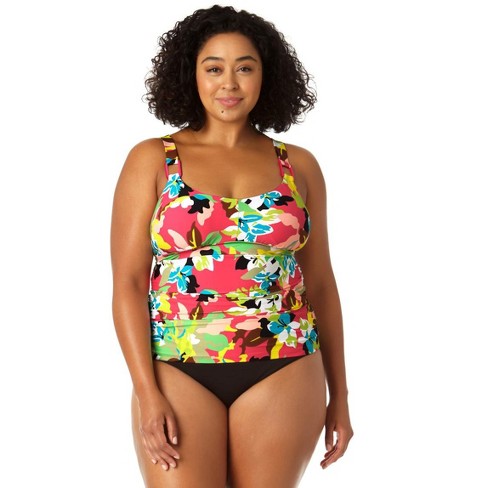 Anne Cole Plus - Women's Easy Ring Tri Tankini Swim Top - 22w Multi : Target