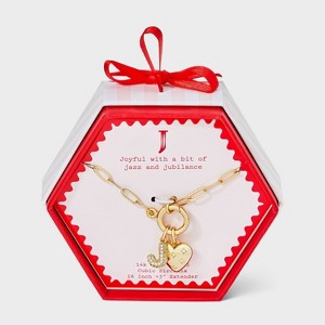 14K Gold Dipped Cubic Zirconia Puffy Heart Charm Initial Necklace - A New Day™ Gold - 1 of 4