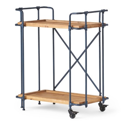Vynxaria Bar Serving Carts, Antique 2-Tier Firwood and Iron Cart with Wheels