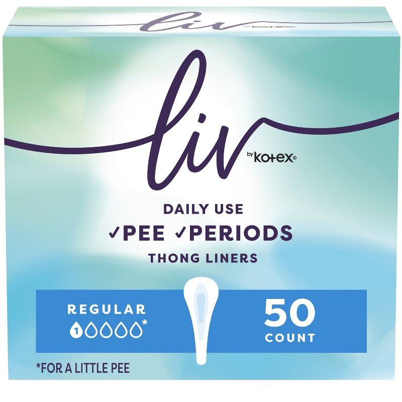 Liv by Kotex Period &#38; Pee Thong Shaped Panty Liners - Regular Length - 50ct, 1 of 8