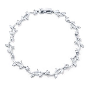 Slickblue Women’s Rhodium-Plated Vine Bracelet, 7 Inch, 1.98 Ct., Clear CZ, Fold-Over Clasp, Wedding & Cocktail Style - 1 of 3