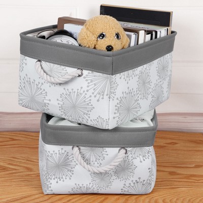 2 Pcs 16" x 12.2" x 8.3" Cotton Foldable Gypsophila Pattern with Handles Storage Bin Box Gray  - PiccoCasa