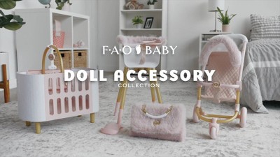 Pink and White Faux Fur Baby Doll Crib with Play Mat