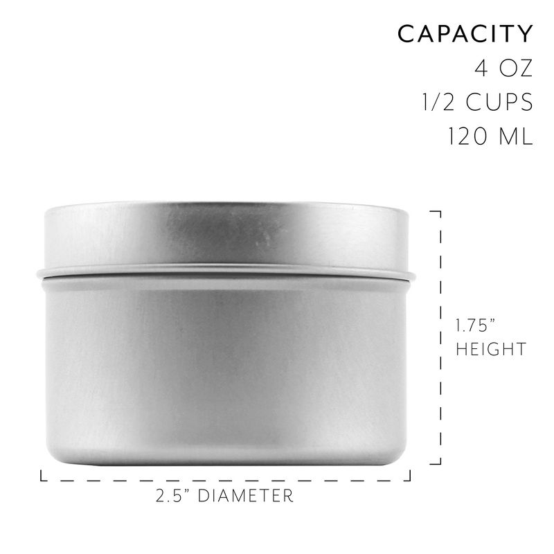 Cornucopia Brands 4oz Metal Tins/Candle Tins 24pk; Round Containers w/ Slip-On Lids for Candle Making, Spices, and Gifts, 2 of 7