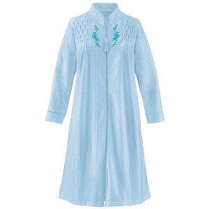 Collections Etc Smocked Embroidered Floral Zip-Front Long Sleeve Robe - 1 of 4