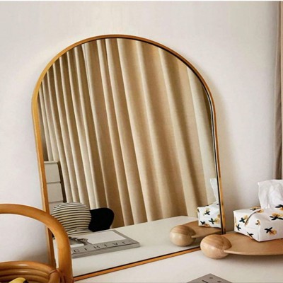 26" x 38" Arched Mantle Mirror, Black/Gold-HOMLUX: Metal Frame, Wall Mount, Modern Decor