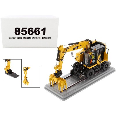 CAT Caterpillar M323F Railroad Wheeled Excavator w/Operator & 3 Work Tools Safety Yellow Ver. 1/50 Model by Diecast Masters