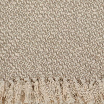 Beige Cotton Geometric Tassel Trim Throw Blanket