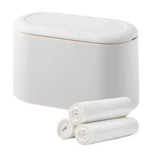 Aoibox Mini Trash Can with Lid, Small Desk Wastebasket, Countertop Garbage Bin, Tiny Trash Can for Office, Bathroom, White, Includes 3 Roll Bags - 1 of 4