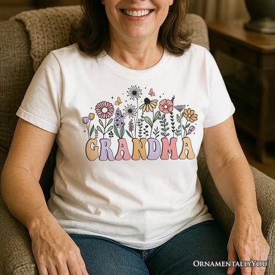 Retro Flowers Grandma T-Shirt, White Floral Tee Gift for Mothers Day| OrnamentallyYou