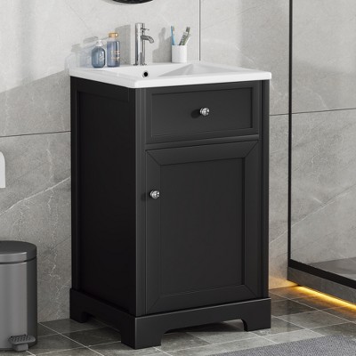 ALEXOUN 20-inch Solid Wood Bathroom Vanity Set with Ceramic Sink,Free Standing Bathroom Vanity Cabinet with Soft Closing Door and Storage Rack