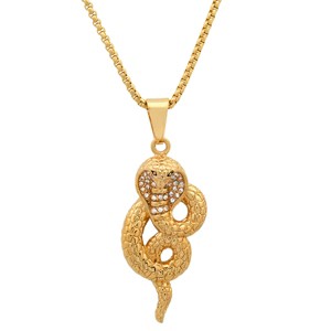 Steeltime 24" Men's stainless steel and simulated diamonds cobra pendant. Color Options: Gold, Black - 1 of 4