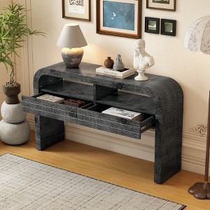 Console Tables for Entryway, Rustic Entryway Table with 2 Drawers, Curved Design Slim Entryway Table for Home Office Foyer Hallway Entry Way - 1 of 4
