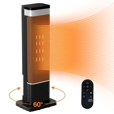 FONTOI 23" Oscillating Ceramic Tower Indoor Space Heater for Home with Thermostat ECO Mode, 12H Timer Safety Protection Winter, Black, 8.5"*6.7"*24.2"