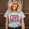 Simply Sage Market Women's Love All Day Everyday Checkered Short Sleeve Graphic Tee - L - H. Grey - 2 of 3