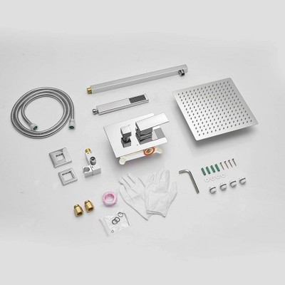 12-Inch Chrome Square Rain Shower System with Handheld and Valve