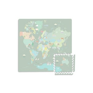 2'10"x2'10" Around the World Interlocking Floor Tiles Green - FloorPops: Water-Resistant Foam Floor Mat, Indoor Use - 1 of 3