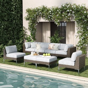 LayinSun Wicker Rattan Patio Furniture Set, Deep Seating Outdoor Modular Sectional Sofa Conversation Set with Thick Cushions - 1 of 4