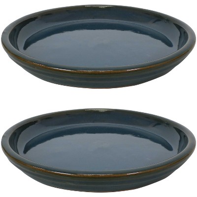 Sunnydaze Ceramic Outdoor/Indoor High-Fired Glazed UV-Resistant and Frost-Resistant Flower Planter Saucers - 12" Diameter - Forest Lake Green - 2-Pack