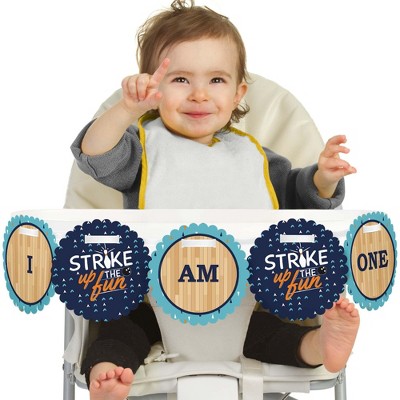 Big Dot of Happiness Strike Up the Fun - Bowling 1st Birthday Highchair Decor - I Am One - First Birthday High Chair Banner