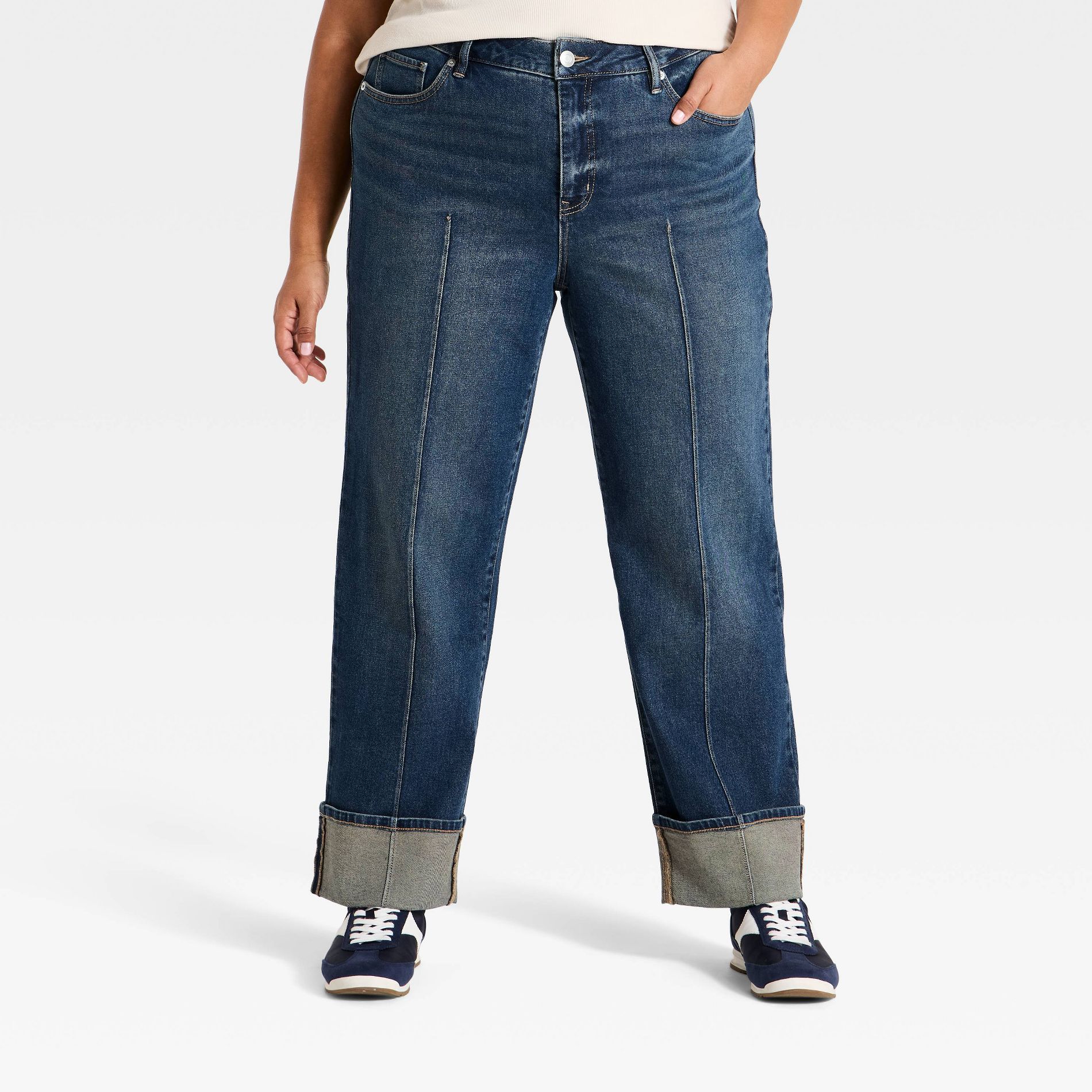 Women's Plus High-Rise Pintuck Straight Leg Denim Jeans - Ava & Viv™ Dark Wash