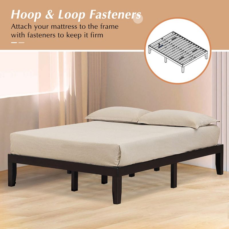 Costway Queen Size Wood Bed Frame & 10" Foam Mattress Set CertiPUR-US Certified Natural/Espresso, 3 of 10