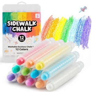 Joyfy 12Pcs Non-Toxic Dustless Sidewalk Chalk With Holder For Kids Toddlers, Washable Colored Chalk School Art Supplies Outdoor Activities 12 Colors - 1 of 4