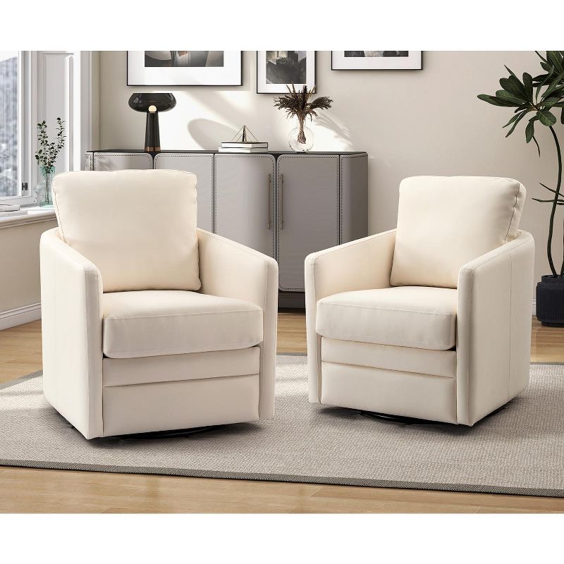 Set of 2 Hugo Transitional Wooden Upholstered Swivel Chair With Metal Base For Bedroom And Living Room| Artful Living Design, 2 of 8