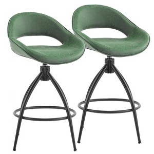 Karl Home 2 Piece Set of Green Swivel Bar Stools with Hollow - out Backrest, PU Upholstery & Powder - 1 of 4