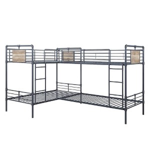 119"Quadruple Twin Bunk Bed Cordelia Loft and Bunk Bed Sandy Black, Dark Bronze Hand-Brushed Finish - Acme Furniture: Metal Frame - 1 of 4